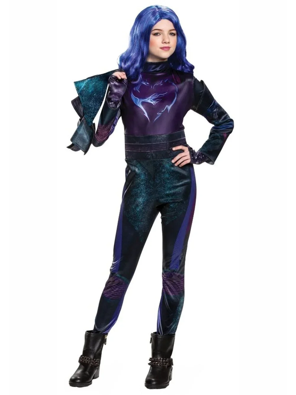 Descendants 3 Mal Deluxe Costume Girl 7-8 Jumpsuit Vest Glovettes Gloves Disney